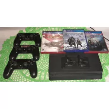 Ps4 Slim De 1 Tera Con Todos Sus Cables, 3 Mandos Y 3 Juegos