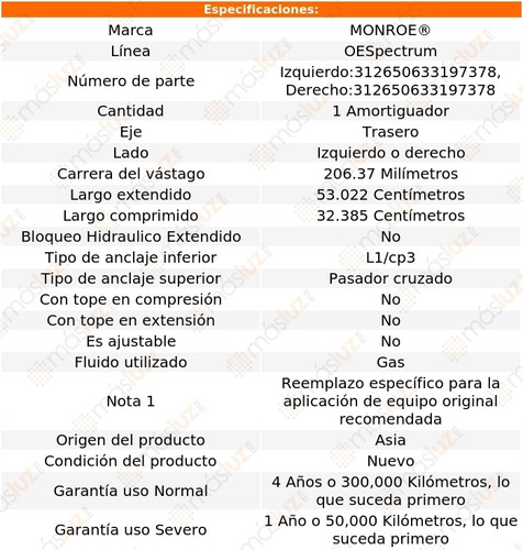 (1) Amortiguador Tra Oespectrum Gas Der O Izq Catalina 63/64 Foto 2