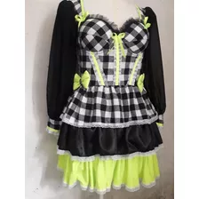 Vestido Festa Junina Caipira Luxo Corset Xadrez Neon Bojo 