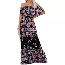 Maxi Vestido Con Estampado Floral Sin Hombros