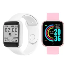 2 Relógio Inteligente Macaron Smartwatch Notifica Whats Face Cor Da Pulseira Prata E Rosê