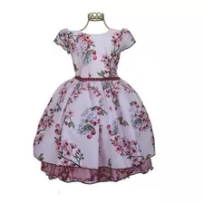 Vestido Menina Floral Cereja Cinto Pérolas Delicado Charmoso