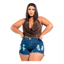 Short Jeans Plus Size Feminino Básico Barra Desfiada