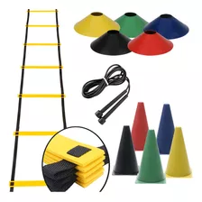 Corda De Pular Kit Funcional Escada + 10 Pratos + 10 Cones 