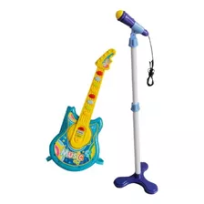 Kit Com Guitarra E Microfone Musical Infantil Importway Azul