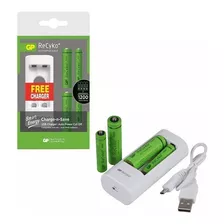 Cargador De Pilas Usb + 4 Pilas (2 Aa Y 2 Aaa) Gp Recyko