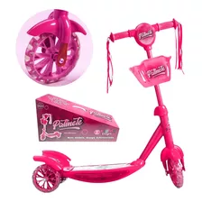 Patinete Infantil Menina 3 Rodas Rosa Com Som E Luzes