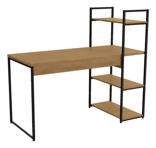 Mesa Escrivaninha Home Office Com Estante 136cm Kappesberg Freijó Preto Escritório Estudo Computador
