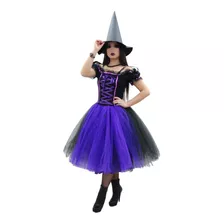 Fantasia Bruxa Luxo + Meia Arrastão + Chapéu Halloween 