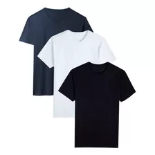 Kit 3 Camisetas Camisa Masculina Básica Slim Lisa Algodão