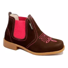 Bota Infantil Feminina Botina Texana Couro Legitimo Cowboy