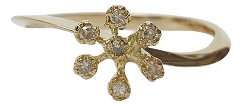 Anel Chuveiro Flor De Ouro Amarelo 18k E Diamantes Cognac Amarelo 20