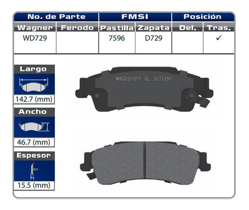 Balatas Traseras Gmc Envoy 2000 2001 2002 Wagner Foto 2