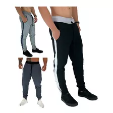 Kit 3 Calça Moletom Masculina Preta Cinza Abrigo Swag Slim 