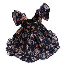 Vestido Infantil Bebê Menina Floral Azul Brenda 100% Algodão