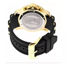 Relógio De Pulso Invicta Pro Diver 6981 Com Corpo Preto E Ouro, Analógico, Para Masculino, Fundo Preto, Com Correia De Aço Inoxidável/silicone Cor Ouro E Preto, Agulhas Cor Ouro E Branco E Vermelho,