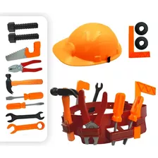 Kit Jogo De Ferramentas Infantil Cinto Construtor + Capacete