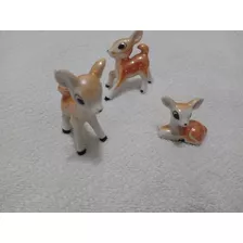 Bibelo Porcelana Veadinhos Familia Bambi Miniatura Antigos