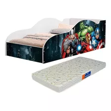 Mini Cama Com Colchão E Proteção Lateral Tigo Cor Branco Vingadores