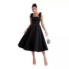 Vestido Feminino Midi Preto Com Bojo Moda Festa Noite 