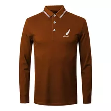 Camiseta Polo Manga Larga Patrón Bordado Playera Para Hombre