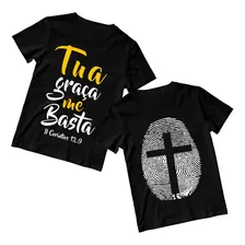 Kit 2 Camiseta Cruz Graça Cristã Evangélica Versículo Preta