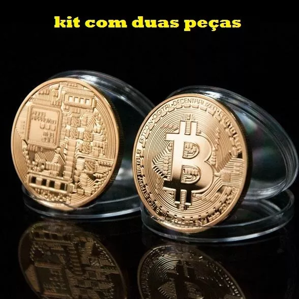 Kit Com 2  Peças Moeda Bitcoin Física - Banhada A Ouro