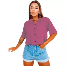 Blusinha Feminina Camisa Social Cropped Botões Manga Curta