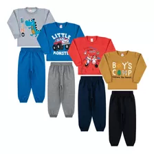 Kit 4 Conjunto Moleton Roupa Bebe Infantil Flanelado Menino