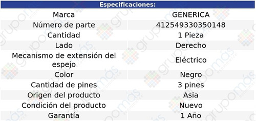 Espejo Lateral Derecho Elctrico 3 Pines Blazer 98 Al 00 Foto 2