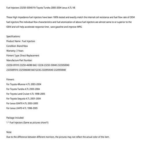 Inyector De Combustible Para Toyota Tundra Lexus 4.7l V8 Foto 5
