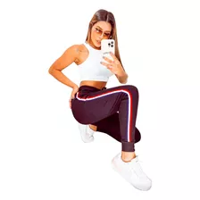 Calça Ribana Feminina Jogger Cós Alto Bolso Listra Lateral