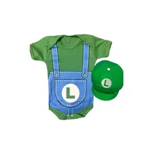 Body Do Luigi + Boina De Bebê Temático Mesversário Fantasia