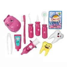 Kit Dentista Infantil Hipopotamo Rosa 10pc Hz803