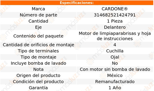 (1) Motor Limpiaparabrisas Del Infiniti Q45 97/01 Reman Foto 4