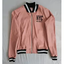 Campera Tipo Ecocuero Rosa Mujer Talle S/1