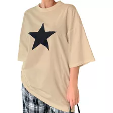 Camiseta Estampada Oversized Básica Adesivo Feminina Estrela