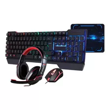 Kit Gamer Teclado Audifonos Mouse Y Pad Usb Luz Led 2001