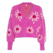 Casaco Cardigan Curto Tricot Bem Me Quer Rosa Farm