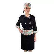 Dólmã Bandana Avental Chef De Cozinha Floral Verde Feminino