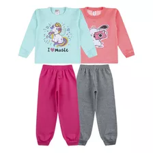 Kit 4 Peças Moletom 2 Blusas + 2 Calças Meninas 1 A 16 Anos