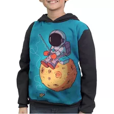  Casaco Moletom Infantil Astronauta Pescador Pescando Lua