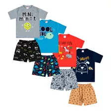 Kit 4 Conjuntos Roupa Infantil Camiseta Shorts Menino 1 A 8