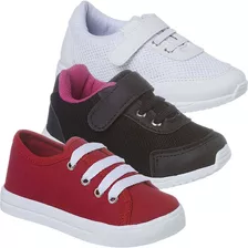 3 Pares Tênis Infantil Feminino Moda Menina Criança Sapato Casual Escolar Confortável Calçados Online Atacado Promoção 