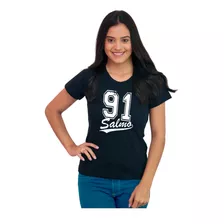 Camiseta Feminina Básica Evangélica Algodão Salmo 91