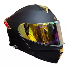 Casco Para Moto Abatible Kov Thunder Oro Negro Y Oro Mate Talla Xl 