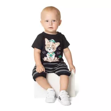 Conjunto Bebê Menino Roupa Infantil Camiseta Bermuda Moletom