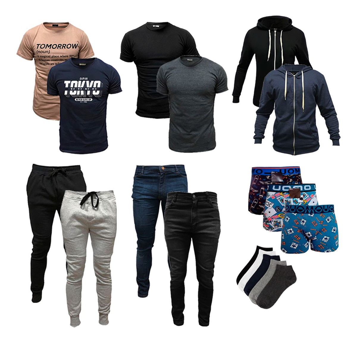 Pack Hombre Camperas Remeras Jeans Joggers Boxers Medias