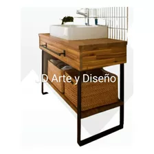 Mueble Para Bacha De Baño. Hierro Y Madera Jd Arte Y Diseño.