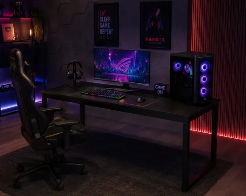 Mesa Para Setups Gamer 120x60 Industrial Estrutura Em Aço Preto